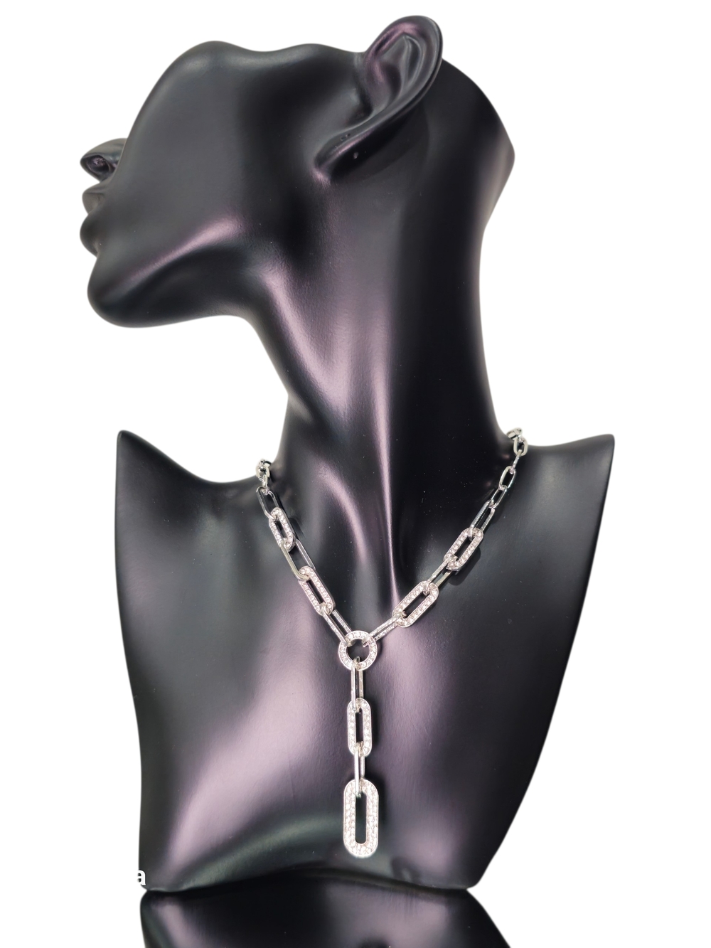 Silver Tone Pave Y-Link Chain Lariat Necklace New AAJ Luxe Jewels